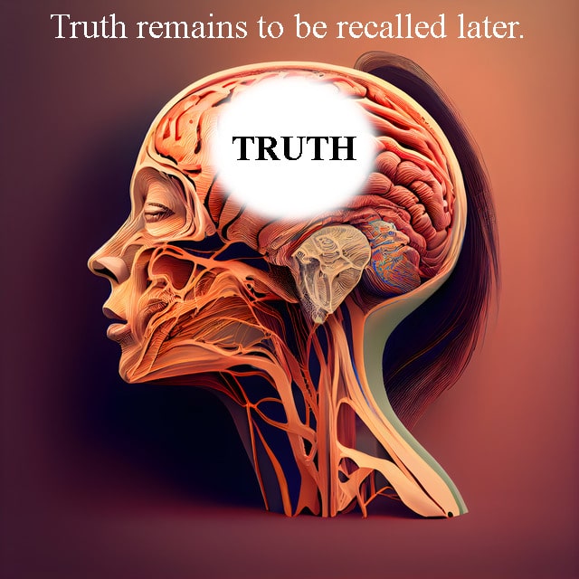 Cross section drawing of a head with the word 'truth' emblazoned in the center