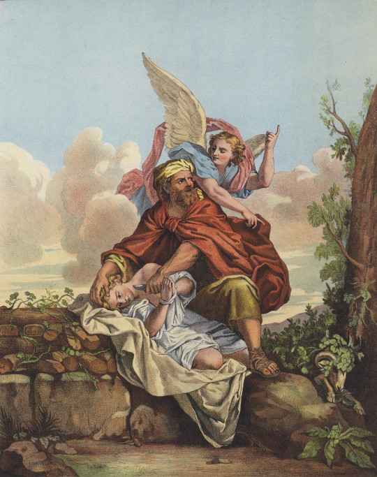 Abraham halted by the Angel of the Lord from sacrificing Isaac