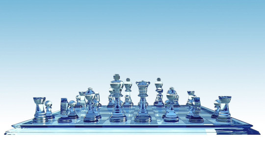 Chessboard with blue glass chessmen