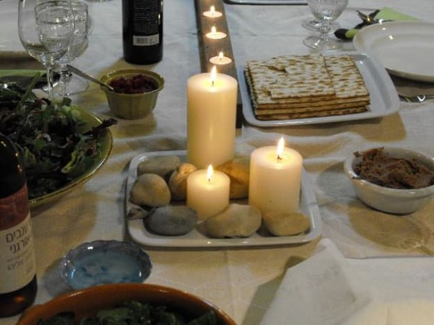 Table set with a feast meal