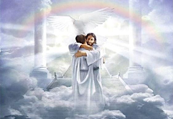 Jesus hugging a person and smiling