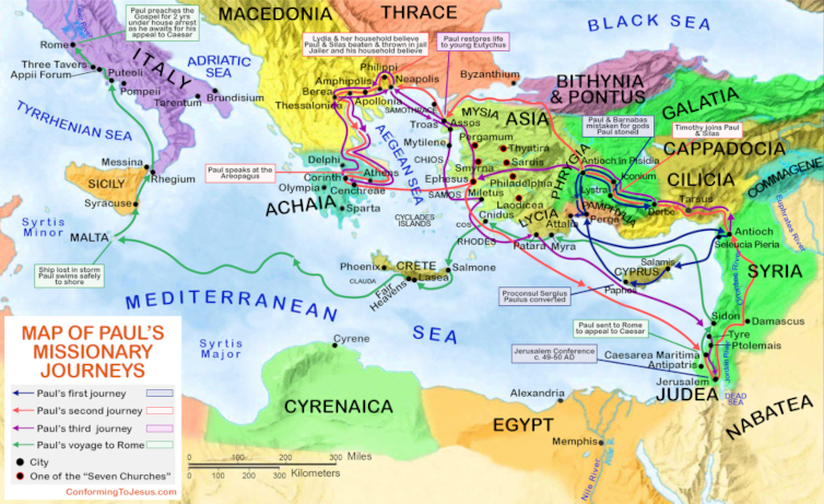 Mapped route of Paul's second missionary journey