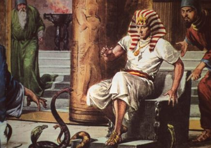 Pharaoh observing Moses' staff, turned into a snake