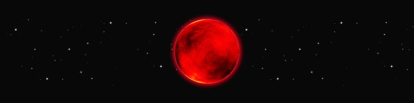 Red moon amidst night stars