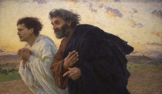 The disciples Peter and John running to the tomb