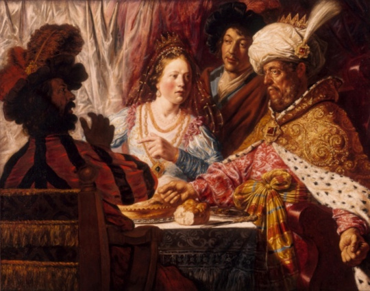 Esther, Ahasuerus and Haman at Esther's banquet