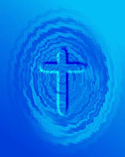 A cross appearing in ripples of water