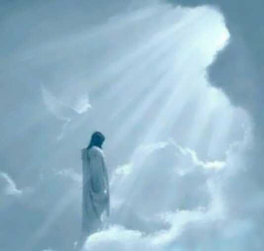 Jesus standing in clouds